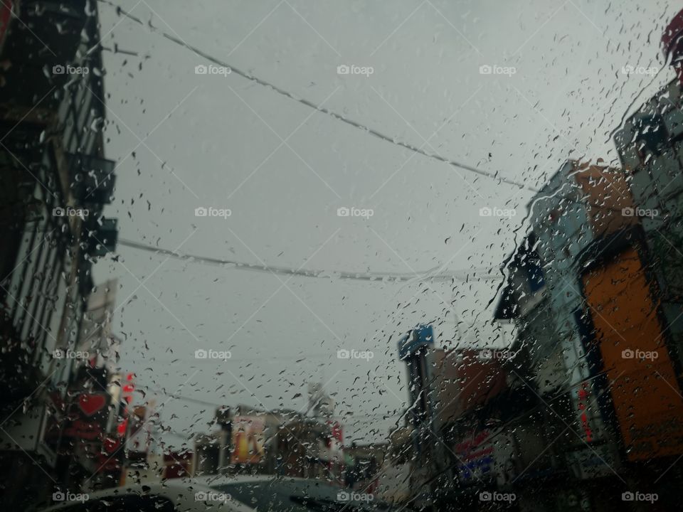 raining on a car windshield