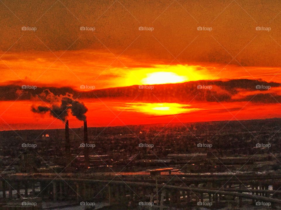 Sunset colored red sky