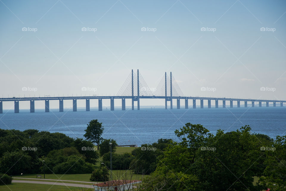 View over Limhamn and the Öresundsbron the bridge to Copenhagen Denmark.