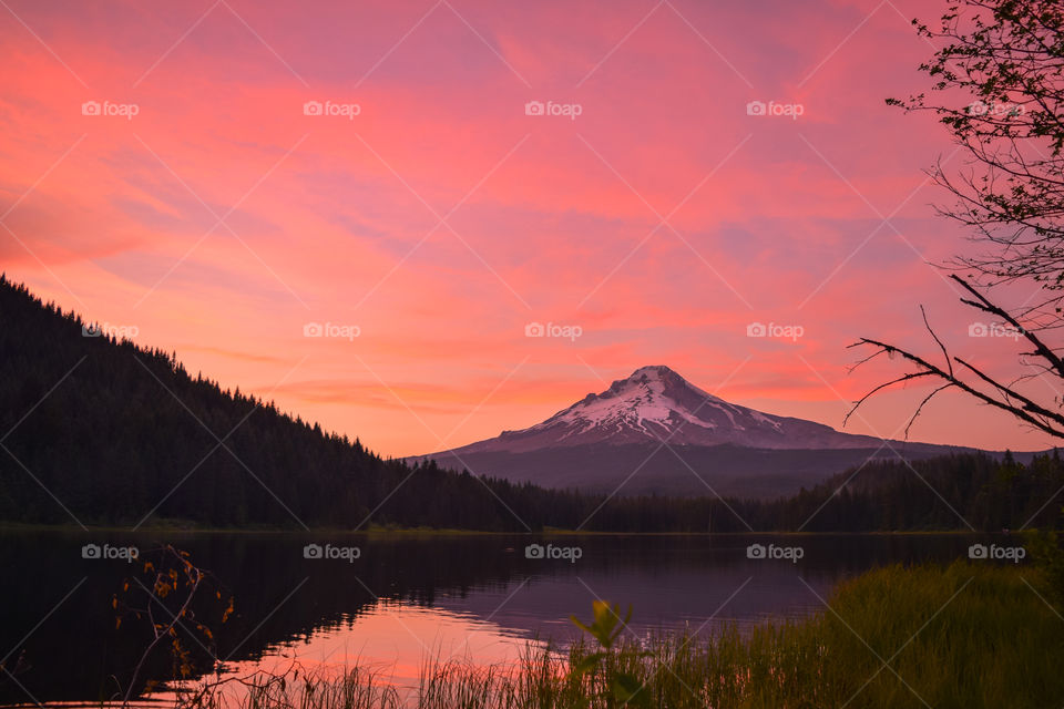 Warm summer sunsets on the lake in Oregon 