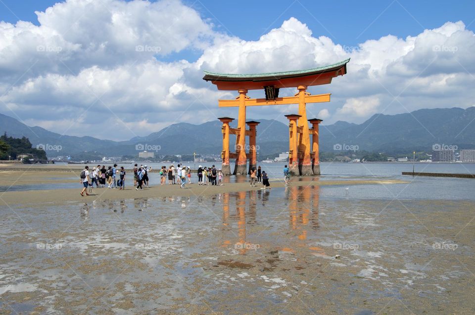 People At The Torii From The Itsukushima Shrine At Miyajima Japan 25-6-2016