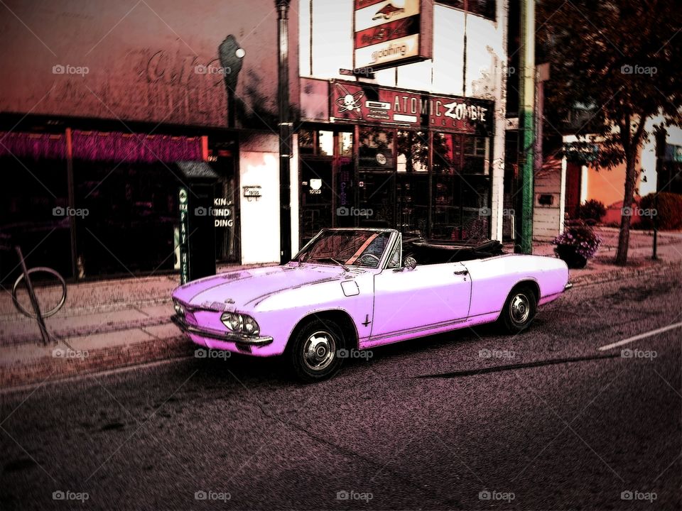 Classic pink muscle car