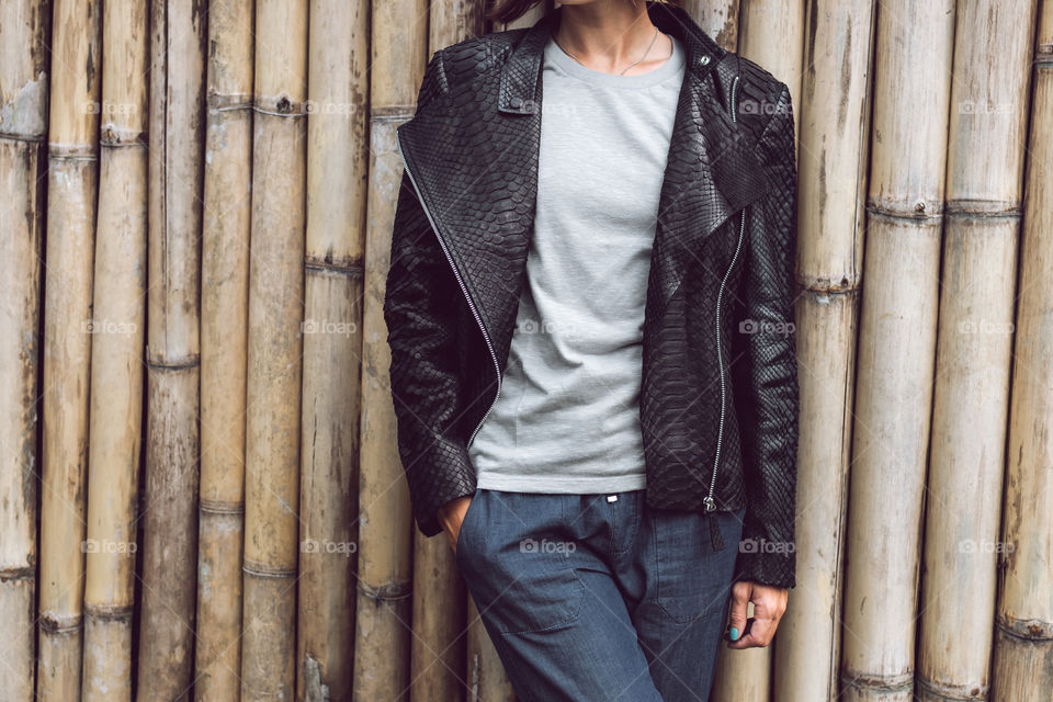 fashionable python leather jacket.