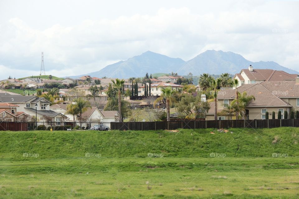 Town next to mountain 