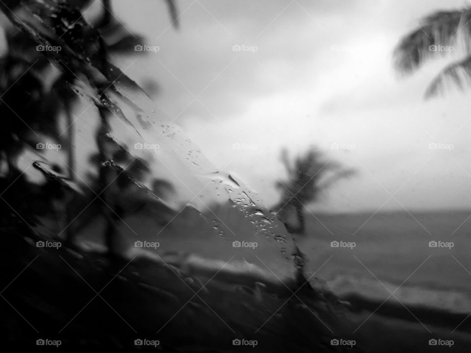 raining behing the window
