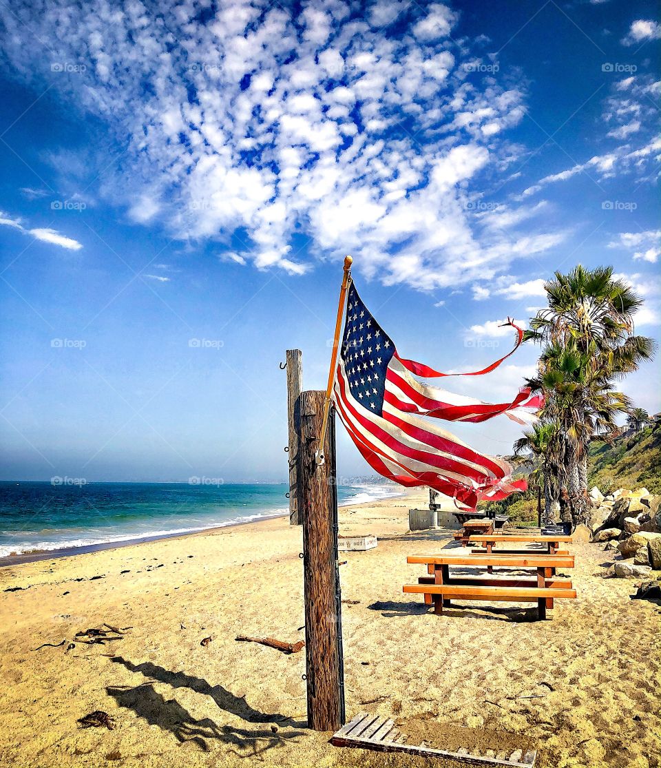 Foap Mission American Flag!  American Flag On the Beach Along The Southern California Coastline!