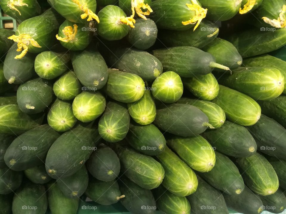 Cucumbers stacked