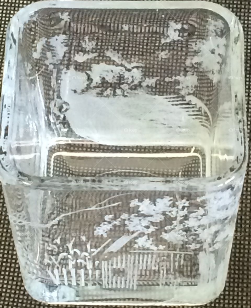 Hand Engraved Glass Square Candle Holder
