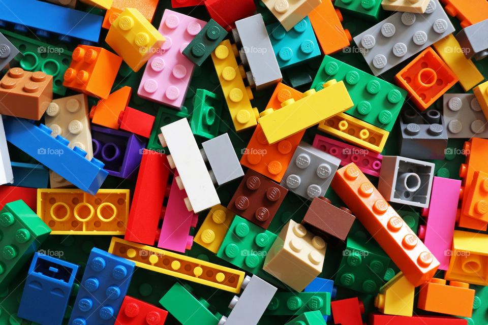 A bunch of colorful Lego stones