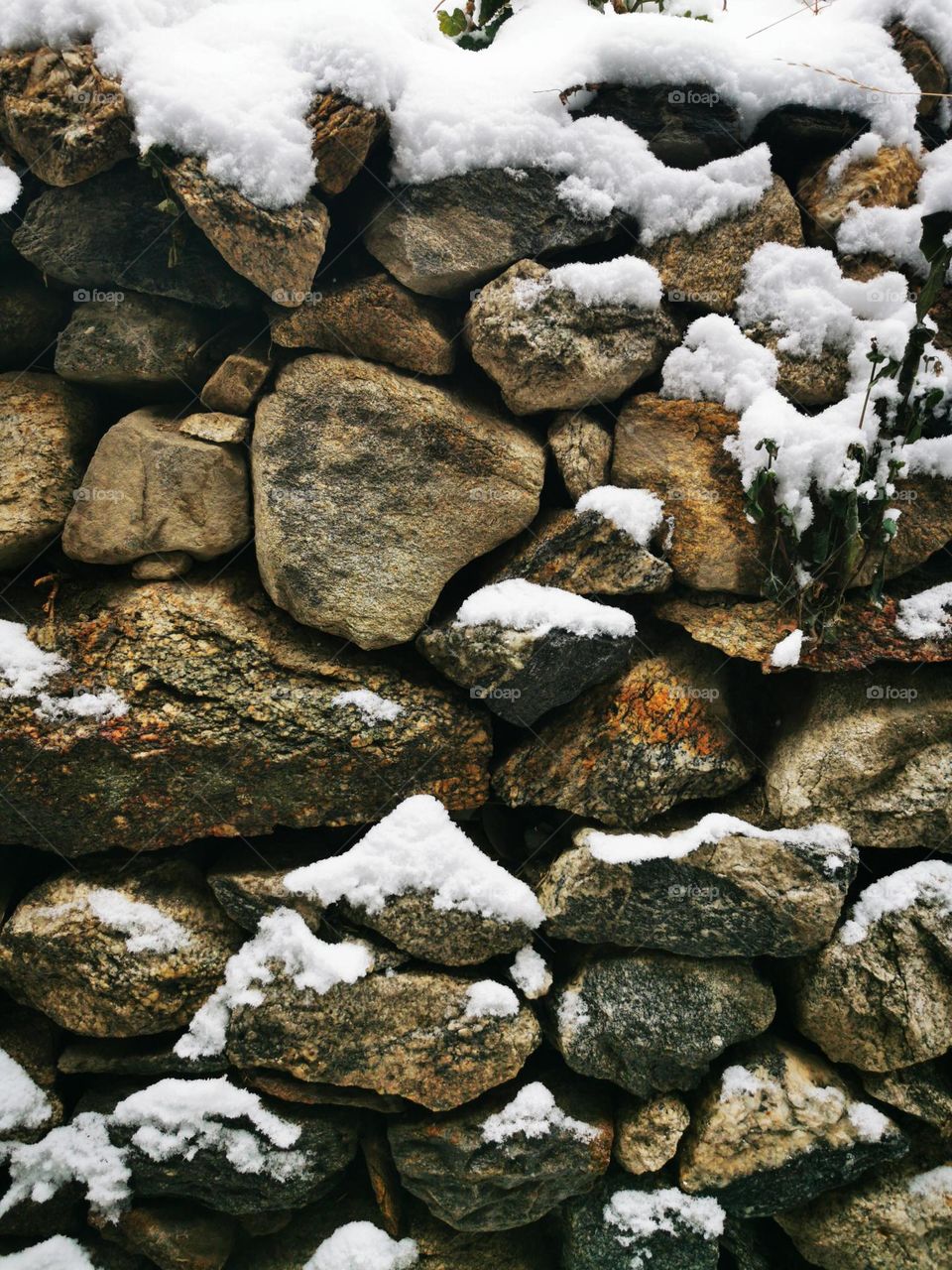 stones with snow