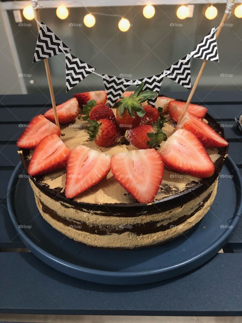 Decorated strawberry birthday cake