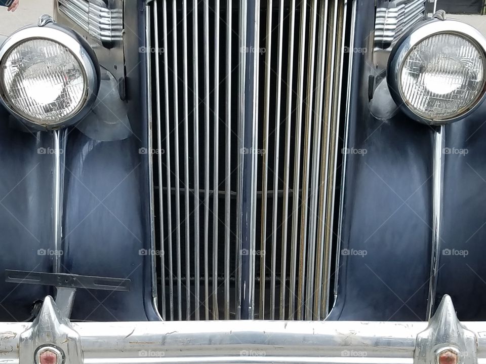 1938 Blue Packard headlight and grill