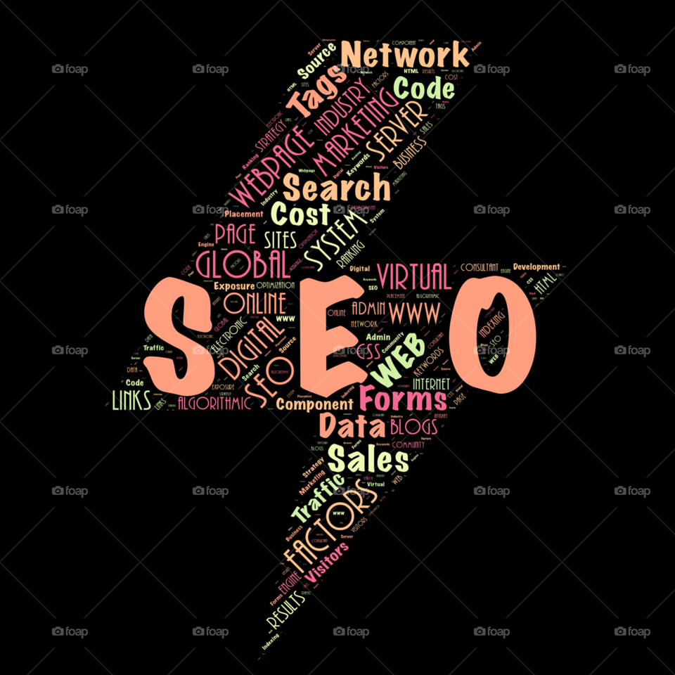 Word cloud of the SEO as background