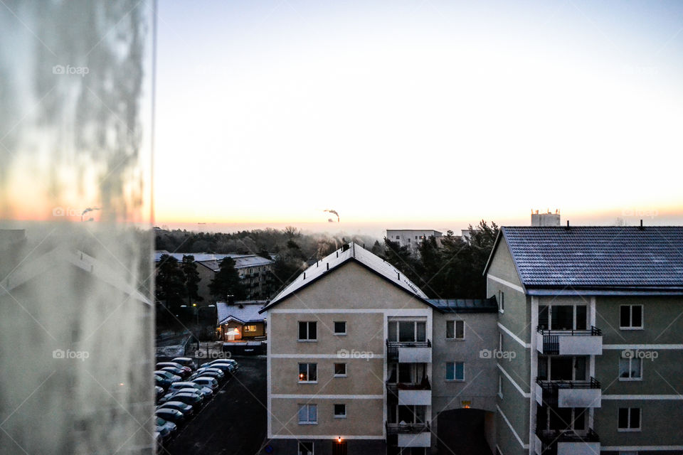 Early winter morning view from balcony 