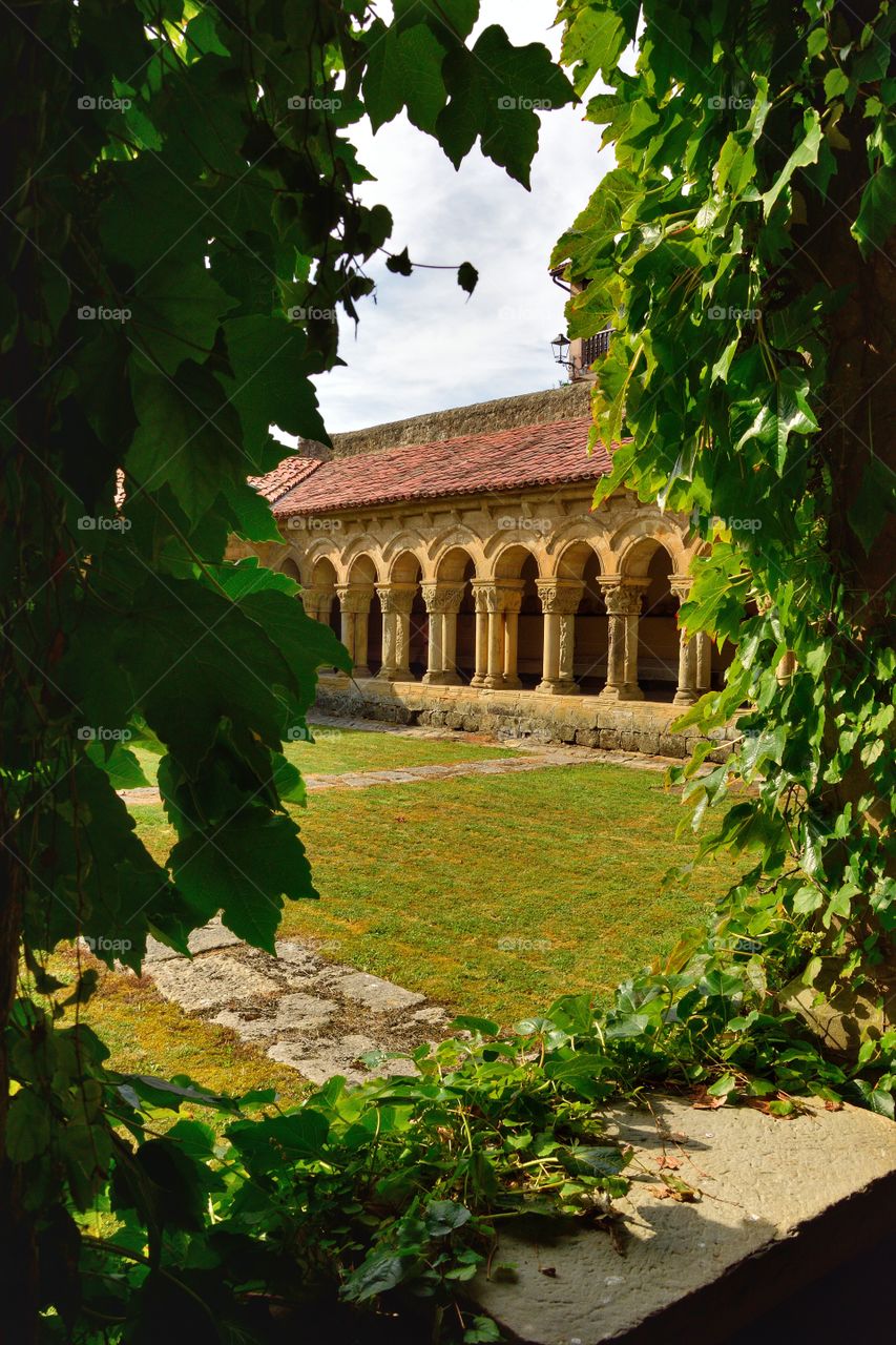 Cloister of Colegiata de Santillana del Mar, Cantabria, Spain.