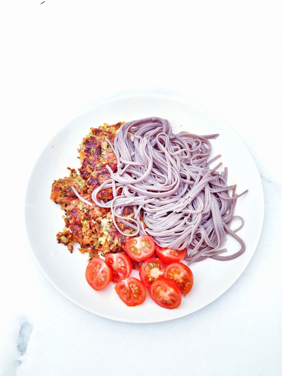 veggie burgers and noodles