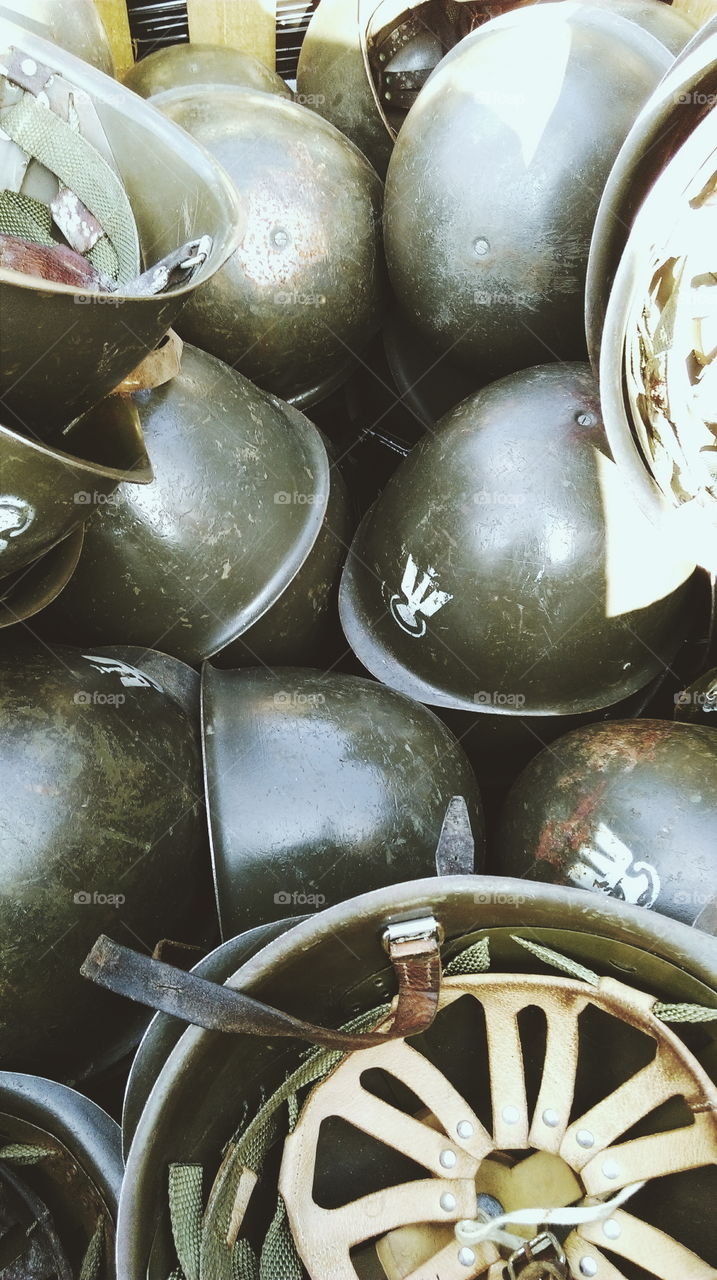 Old green helmets