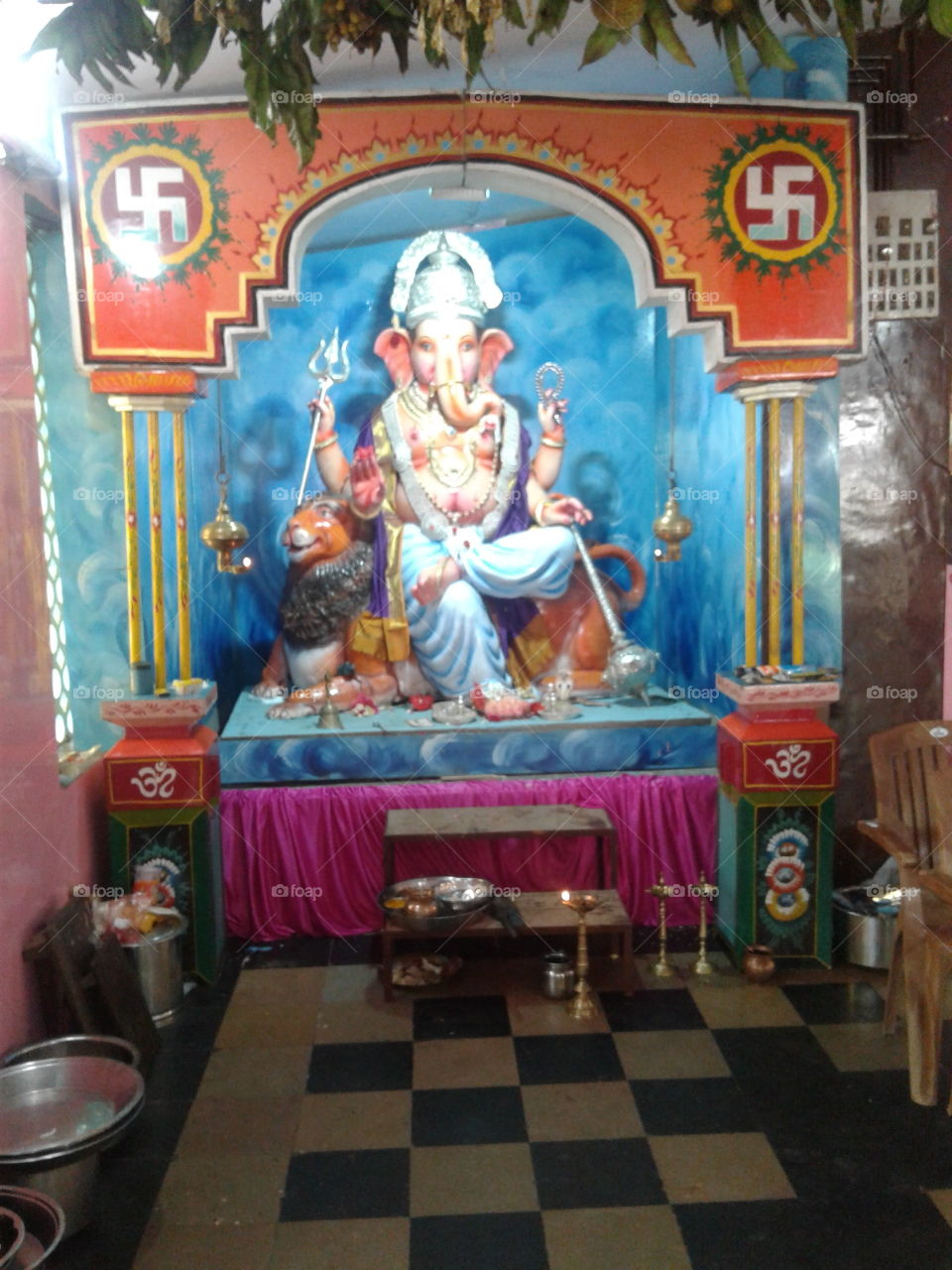Lord ganesha statue and decorations for festival