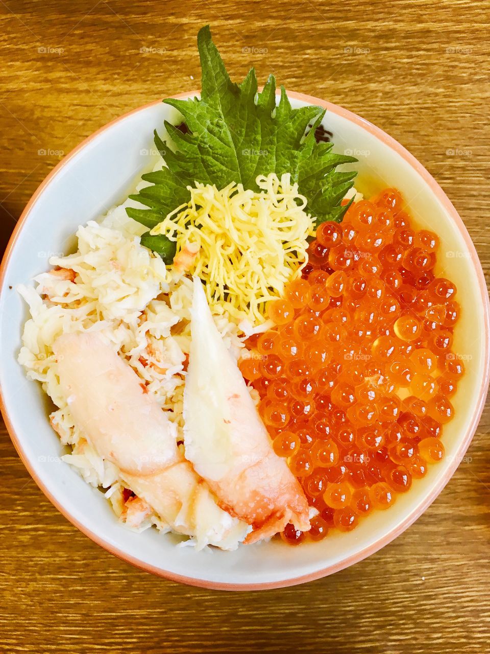 Fresh Salmon egg and king crab sushi japanese food