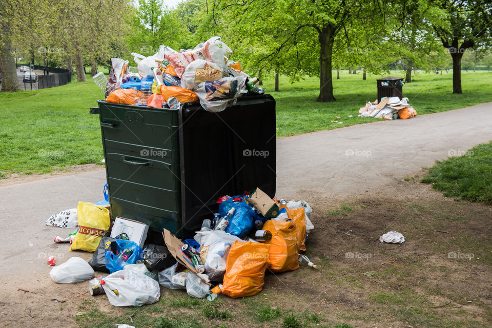 Garbage and trash in Primrose Hill in London.