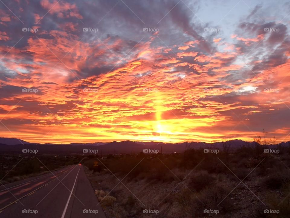 Arizona sunrise fire in the sky