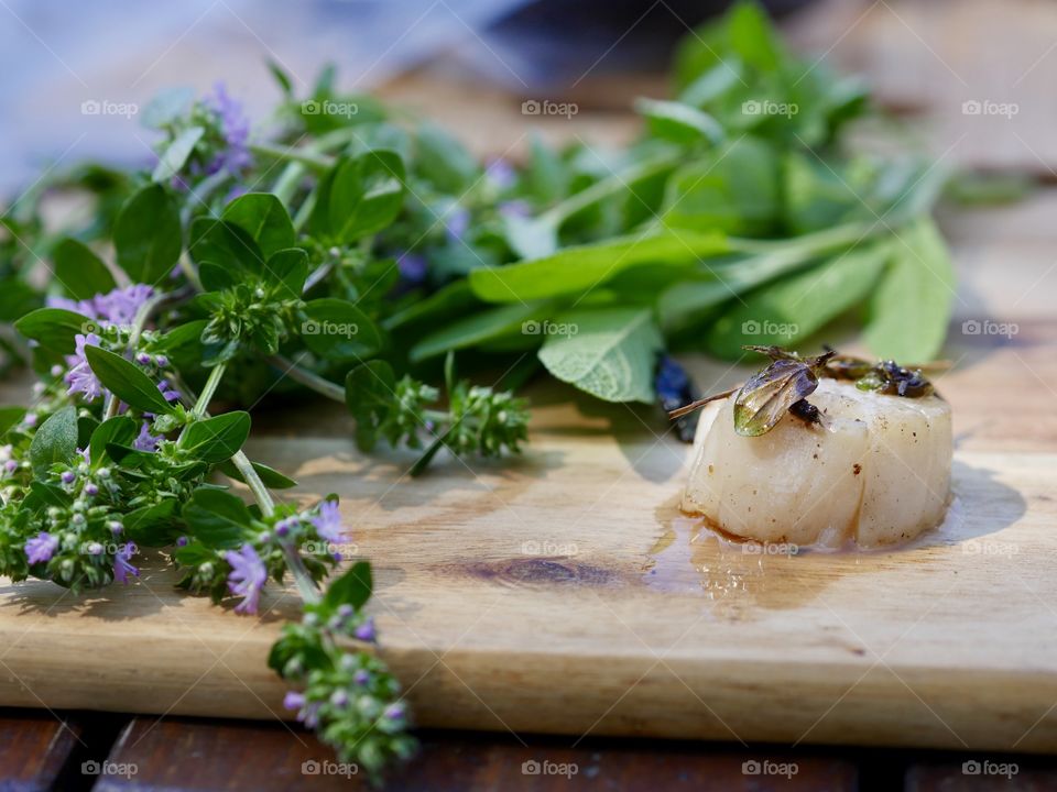 Scallops and herbs delicious outdoor grilling garden party