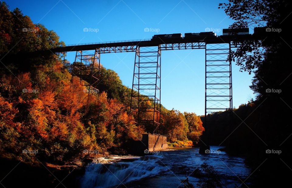 Old train bridge Letchworth state park upstate NY 