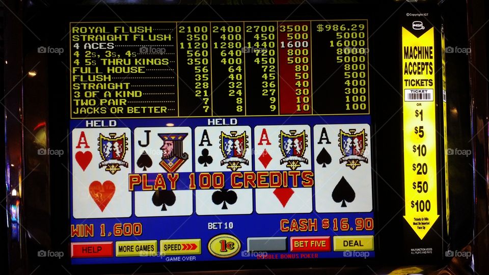 Four Aces Winning Hand Video Poker Las Vegas