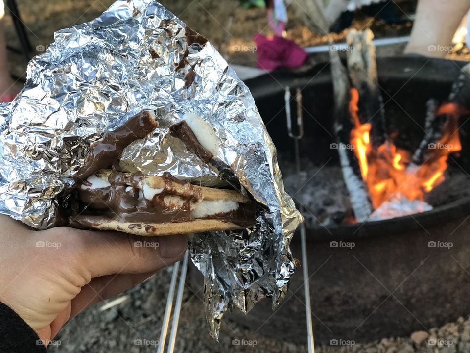 S’mores, melted, hot and ready to eat. 