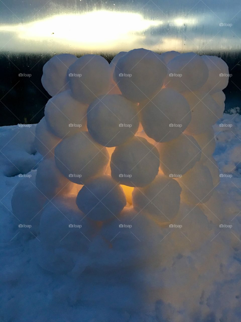 Snow glowing igloo