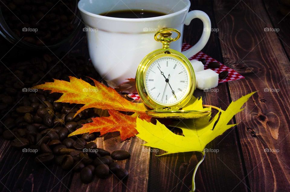 coffee been still life on wooden background