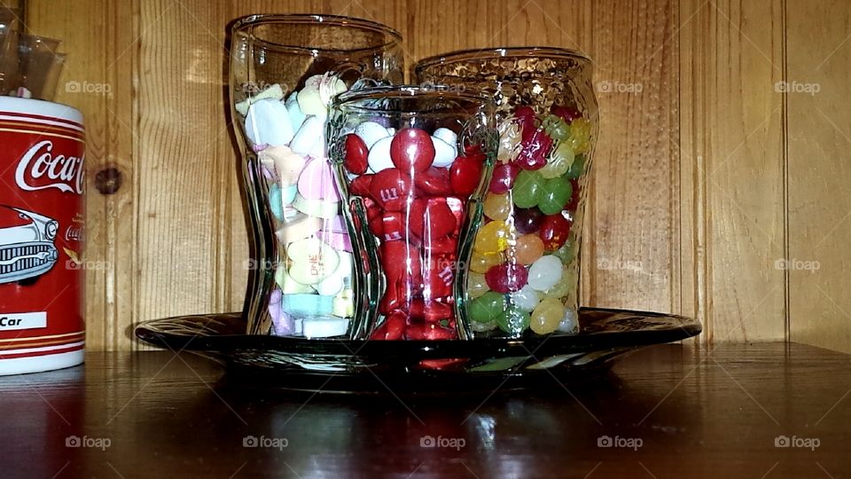 Coca-Cola mini glasses with candy for party
