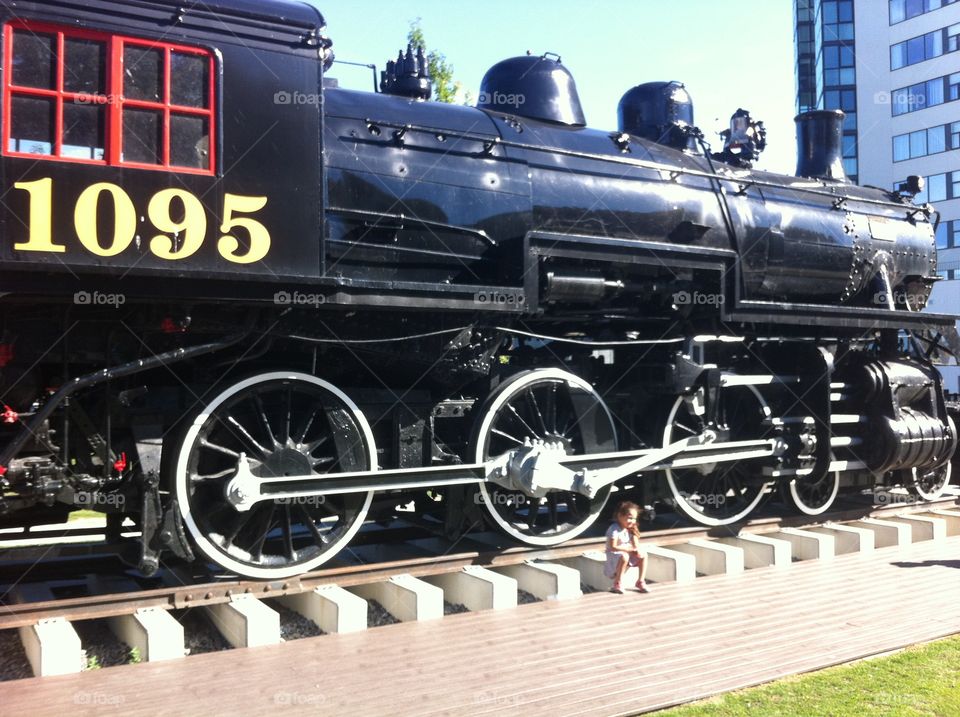 Close-up of a ancient rail engine