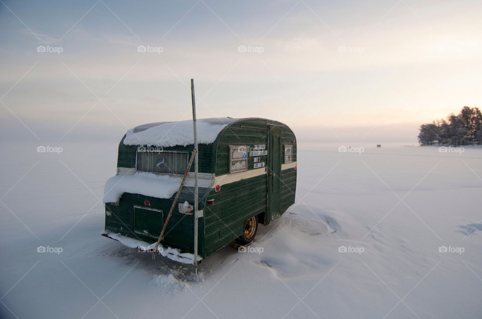 1950s trailer on the ice