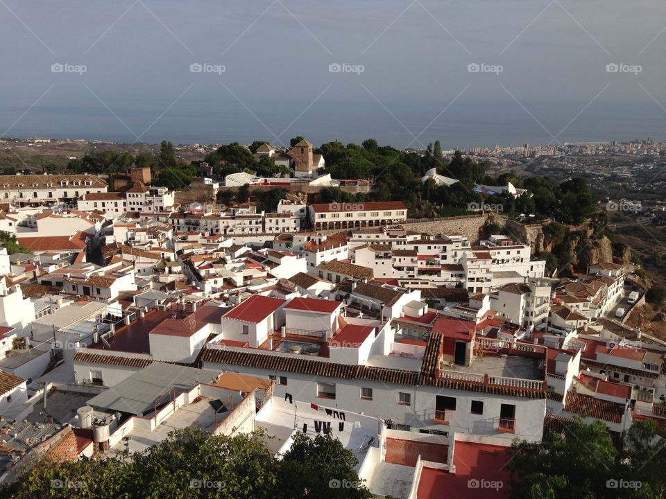 Scenic view over Mijas town with Fuengirola in the distance