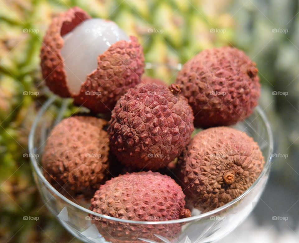 Lychees in drinking glass
