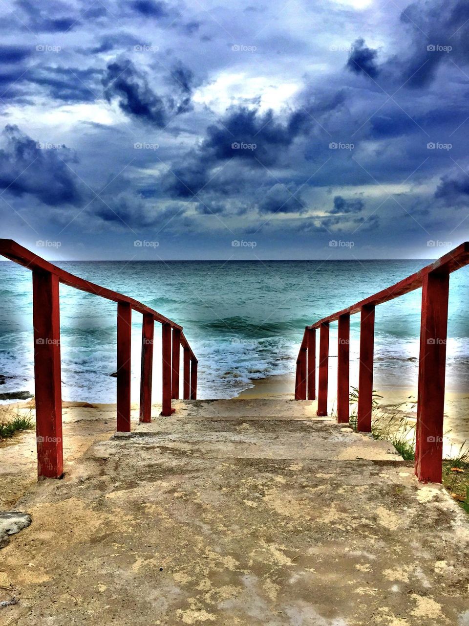 Waking on the beach in St. Martin, Caribbean island vibes, stairway to the beach, stairway to heaven, paradise is waiting, tropical paradise