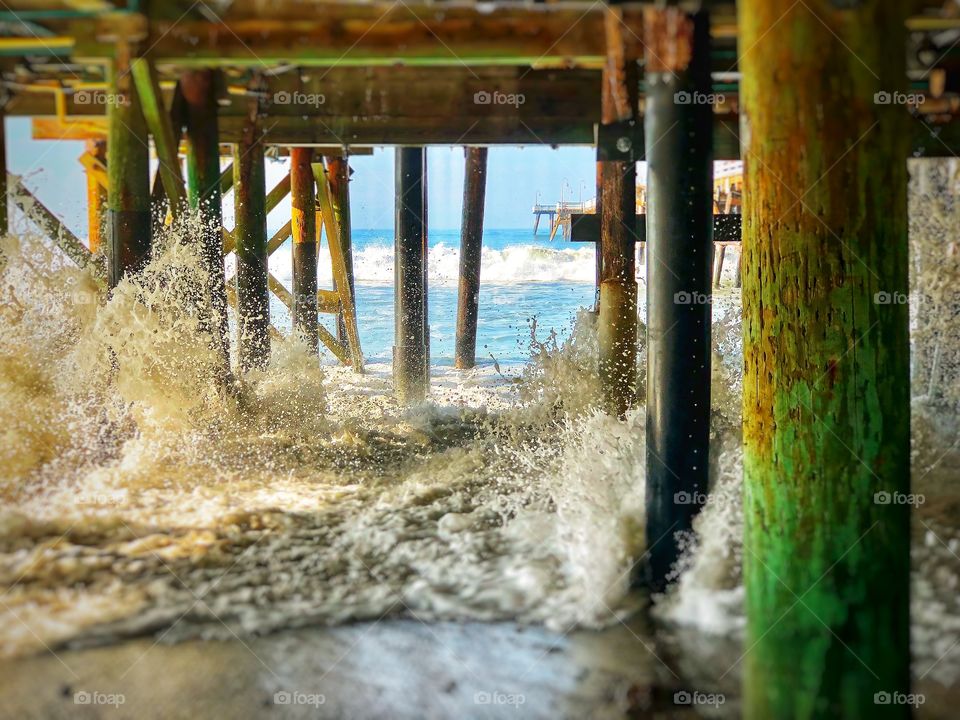 Pier with Crashing Waves, Perfect Hotel Art, Canvas Art, Metal Art!