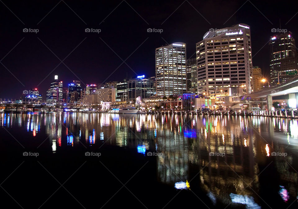 night reflection harbor australia by nautiflyer