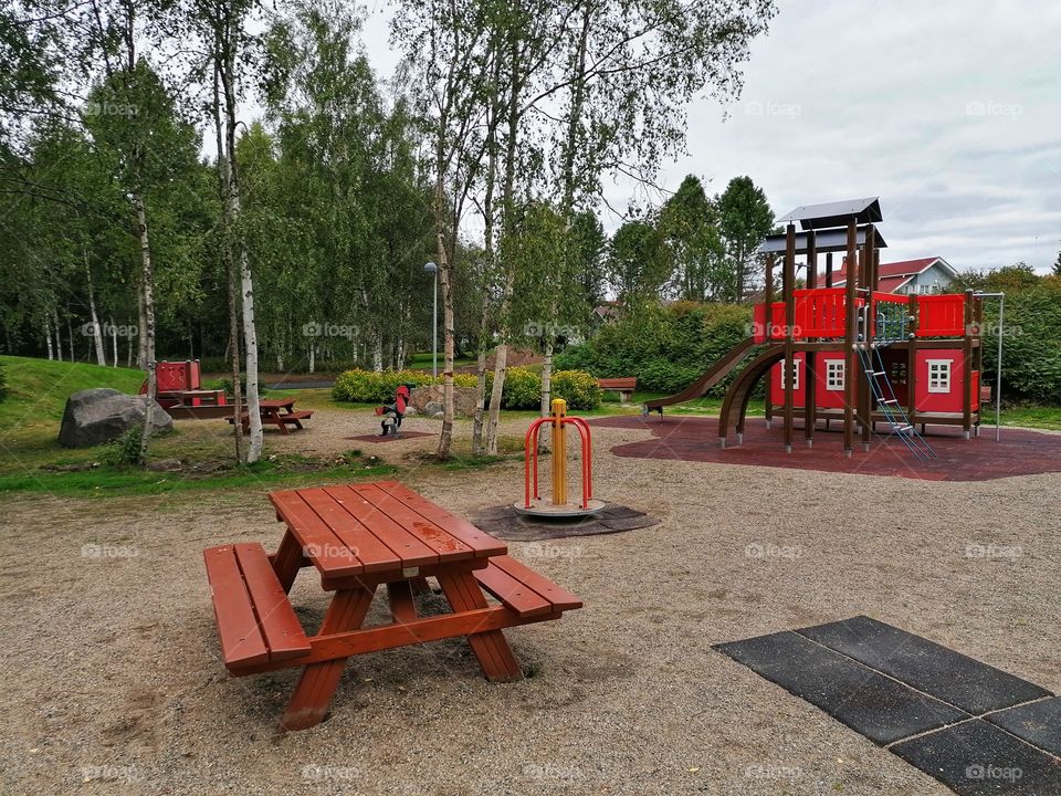 Playgrounds like the picture are really common in Finland. In almost every apartment building area in the yard you will find at least one play area for children.