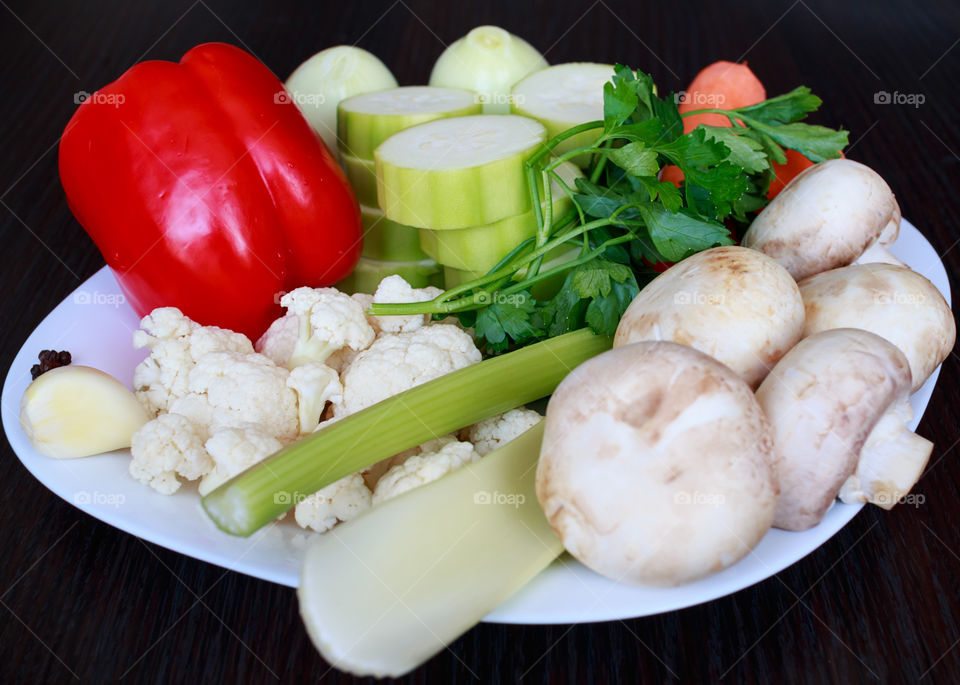 ingredients for preparation of vegetable soup puree