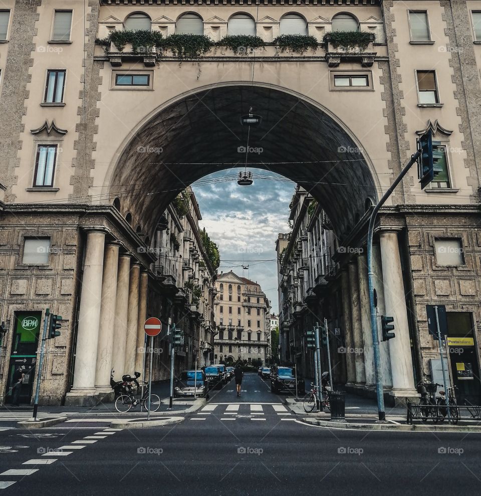Milan, city, street, arch, conservatory, outdoors, architecture 