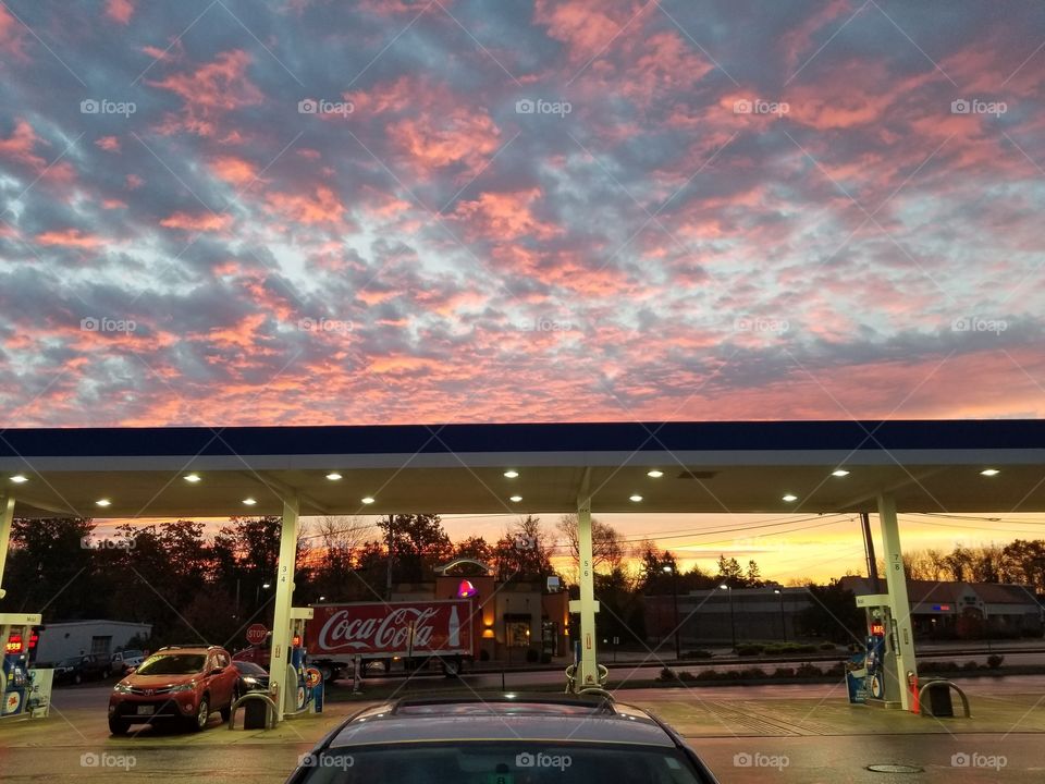 sunset at the gas station