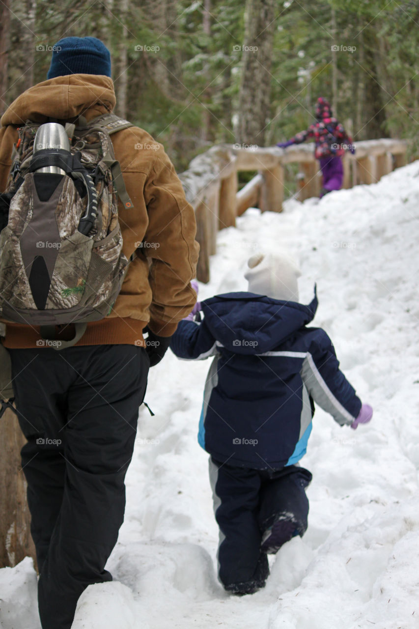 Hiking through the snow