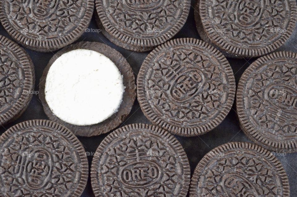 Contrasting Oreo cookie flat lay