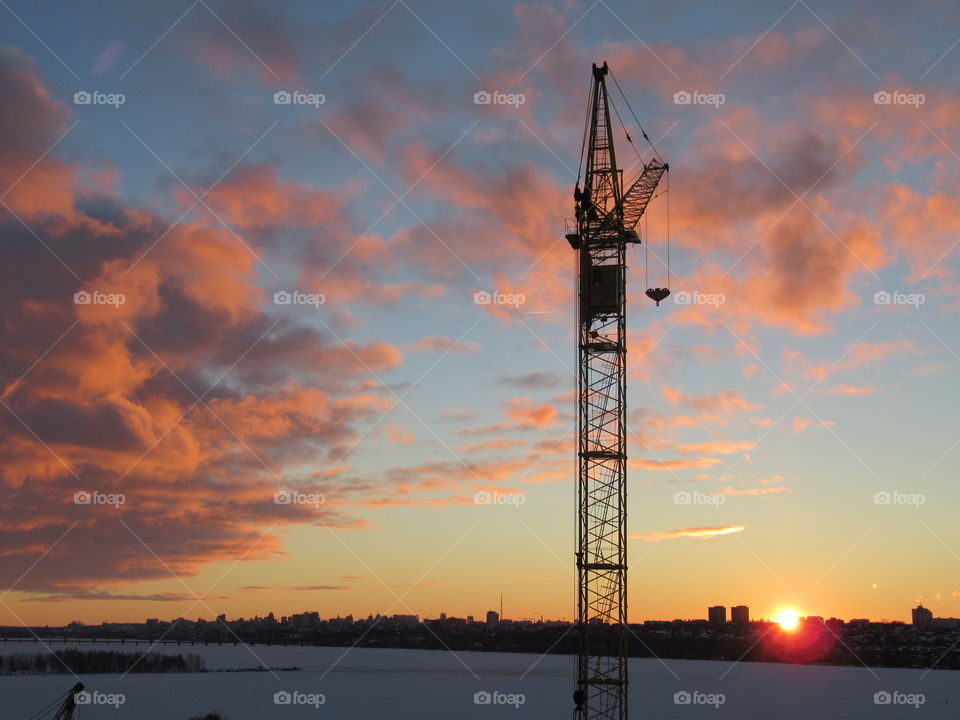 Epiphany evening, sunset in winter over the city