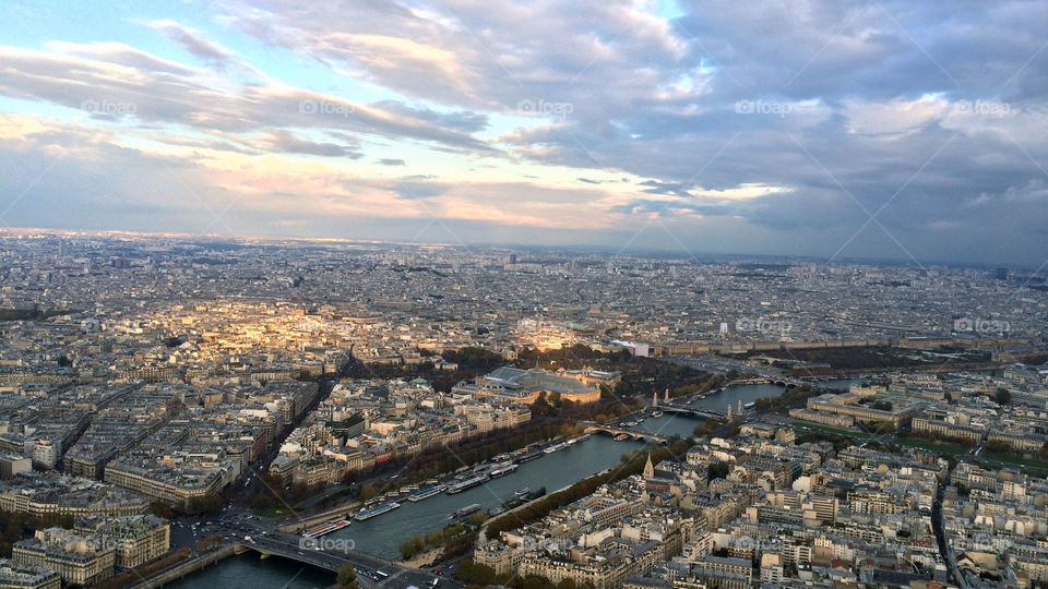 Dramatic sky over City skyline Paris
