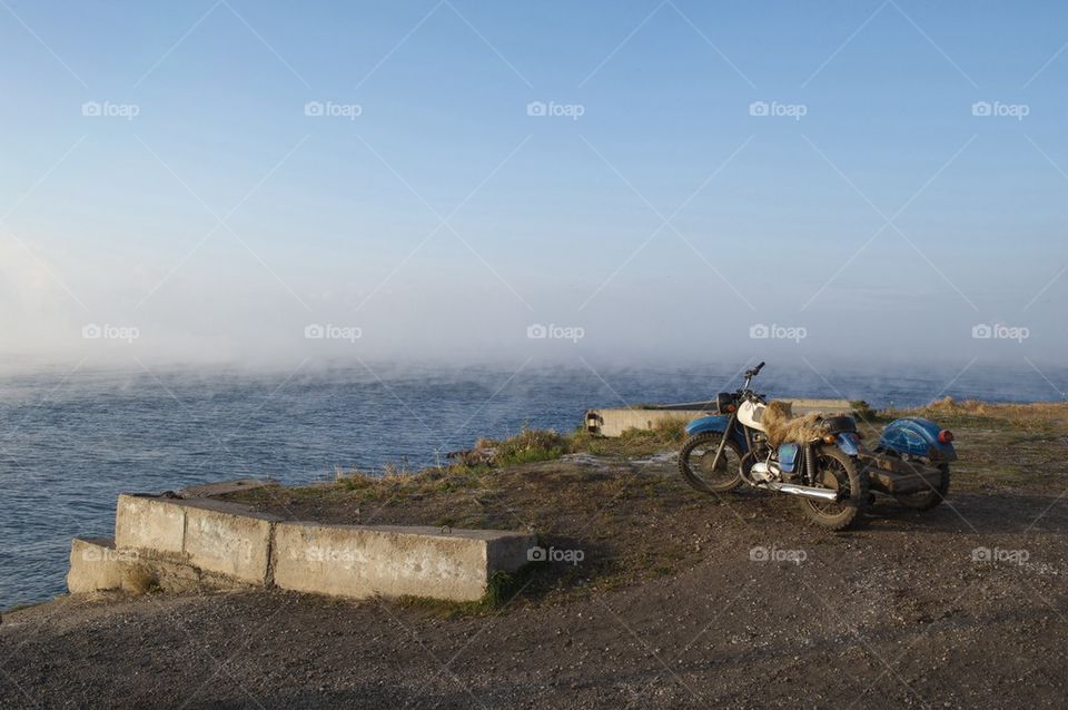 Motorcycle and lake 