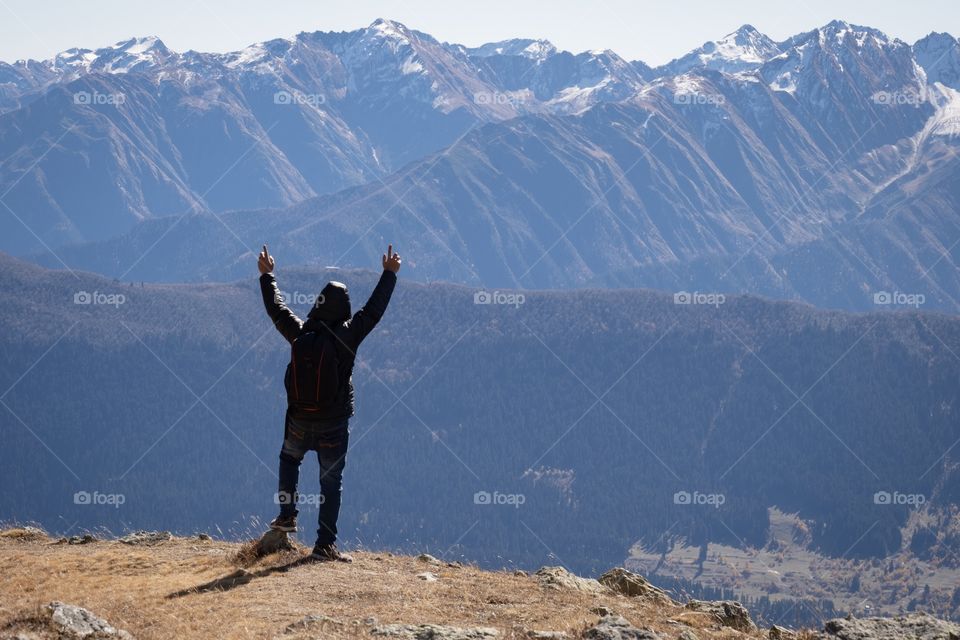 Traveler ‘s standing to look beautiful mountain scape in Georgia 