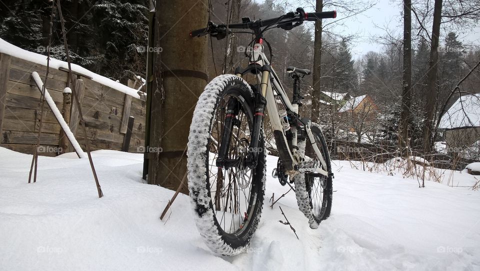 Bicycle in the snow. Slovakia